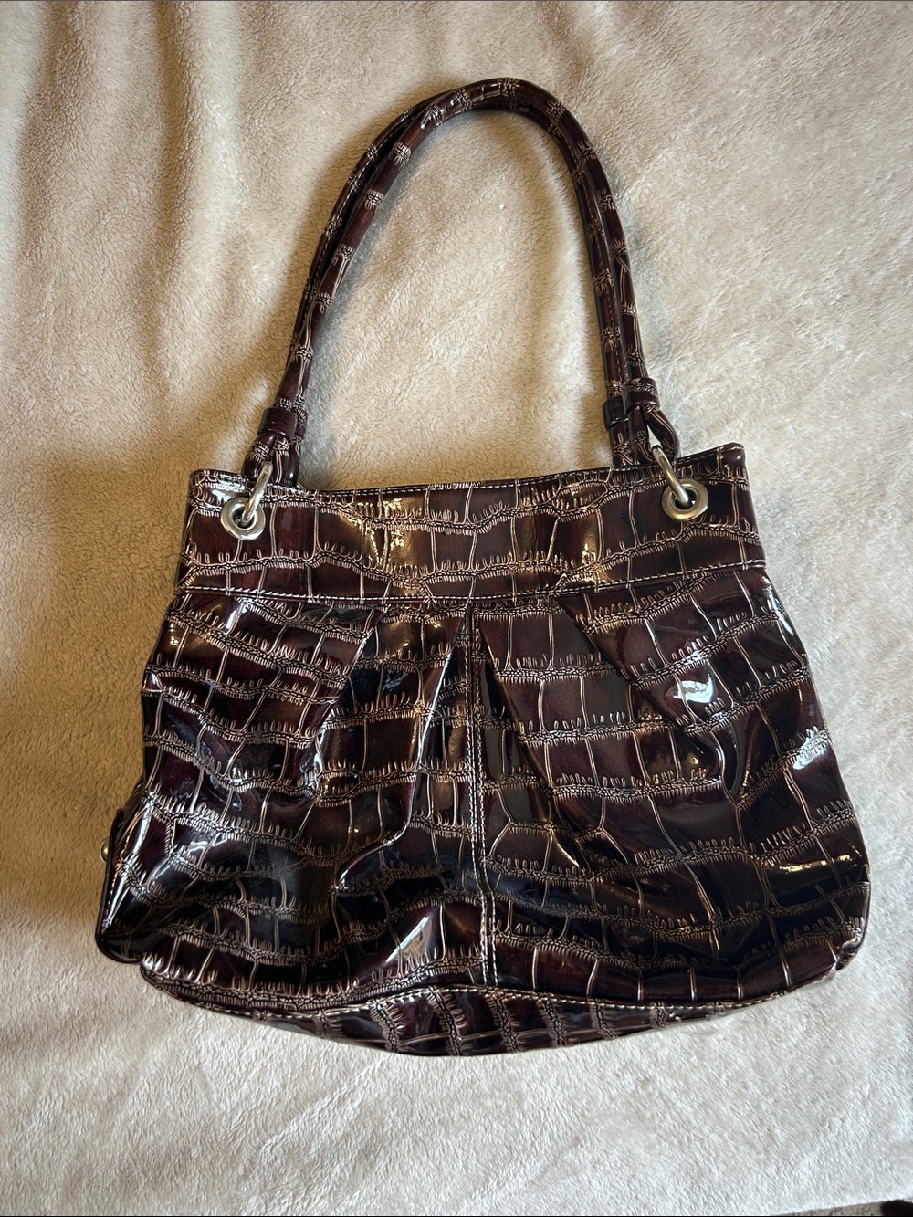 Alfred Dunner Patent Croc-Embossed Shoulder Bag in Dark Brown